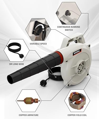 Image of BUILDSKILL 620W Air Blower Machine | 16000 RPM 1.5 kg Heavy Duty Copper Armature Air Blower with Variable Speed | Air Flow of 3.7 m3 /min | Suitable for Large & Small Areas | 3 Meter Long Wire - Grey