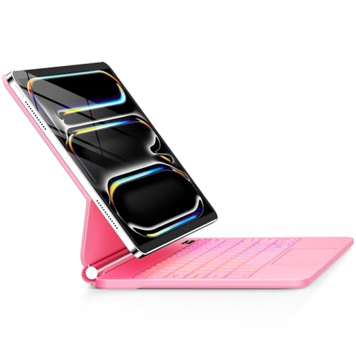Image of GGQFGTOJ for iPad Pro 13 Inch Case with Keyboard (M5 /M4, 2025 /2024)，Magic-Style Magnetic - 7 Colors Backlight -Floating Cantilever Stand - Multi-Touch Trackpad Keyboard Case for iPad Pro 13 (Pink)
