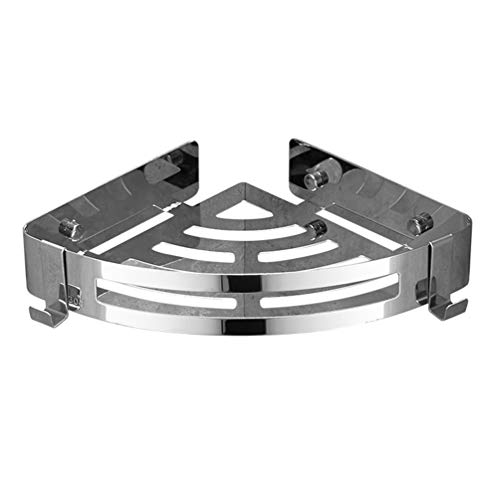 Estante de esquina para baño, estante de ducha, adhesivo de doble uso, instalación con ventosa, estante de esquina montado en la pared con ganchos para colgar, 1 nivel (1)