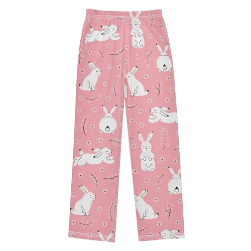 Bunny and Florals Boys Long Pants Soft Trousers Elastic Waist Kids Lounge Bottoms with Pockets S-XL