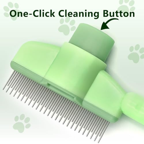 Image of Self-Cleaning Cat & Dog Comb - 2-in-1 Pet Hair Removal with Stainless Steel Teeth, Easy Release Button, for Shedding, Detangling & Grooming