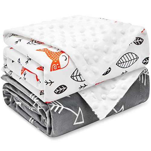 Image of Baby Swaddle Blanket Fleece Unisex Swaddle Wrap Soft,Patterned Double Layer with Dotted Backing for Boys and Girls, Large 47 x 30 inches, Grey Arrow and Fox Set of 2
