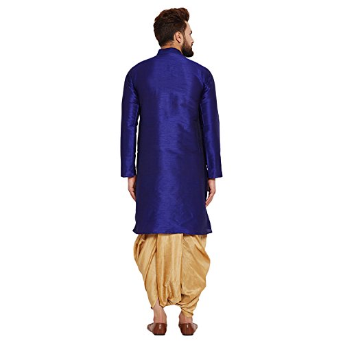 Image of SOJANYA (Since 1958 Men's Off-White and Gold Dupion Silk Dhoti Kurta Set