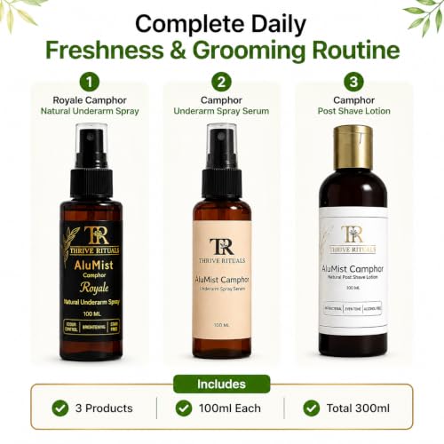 Image of AluMist Family Value Pack | Royale Camphor Natural Underarm Spray + Camphor Underarm Spray Serum + Camphor Post Shave Lotion | Complete Personal Care Combo | 100ml Each | Pack of 3