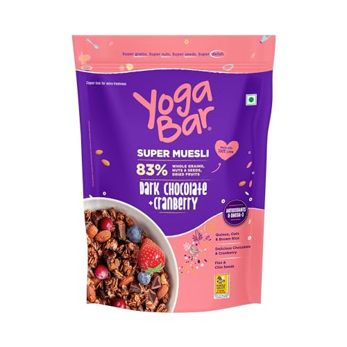 Image of Yogabar Wholegrain Breakfast Muesli |Fruits Nuts and Seeds | Dark Chocolate Cranberry | Almond Quinoa Crunch |No Sugar Super Muesli |400gm Each