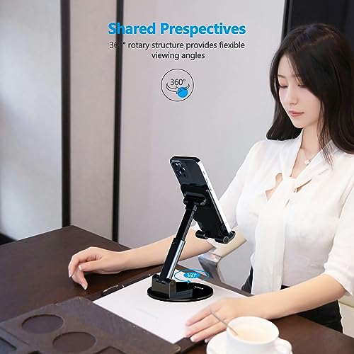 Image of YXLILI Foldable Phone Stand Adjustable Angle Height Cell Phone Holder for Desk 360 Rotating Cellphone Stand for Office Compatible with iPhone14 /13 /12 /11 Pro, Max, Mini, iPad, Tablet(4-9.7in)-Black