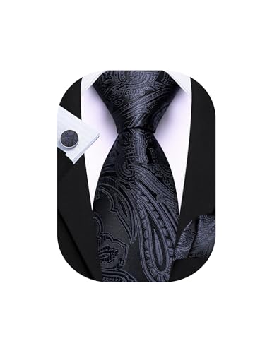 Image of Barry.Wang Men Tie Set Paisley Silk Necktie Pocket Square Cufflinks Formal Wedding Business Party