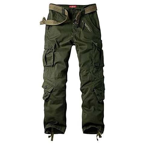 Phorecys Men's Casual Cotton Cargo Trousers 8 Pockets Ripstop Military Combat Workwear Wild Hiking Pants, 1 Army Green trousers-30 Waist Cover