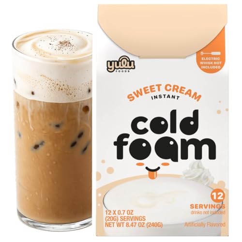 YULU FOODS Sweet Cream Instant Cold Foam Sticks (12 Servings, 8.47 oz) | Non-Dairy Vanilla Cold Foam for Iced Coffee, Tea & Matcha | Caffeine-Free | Whip Café-Style Foam in Seconds