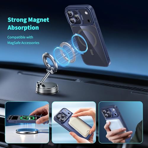 Image of VONZEE Clear Camera Kickstand Case for iPhone 17 Pro Max, Built-in Adjustable Camera Stand, Clear Magnetic Mag-Safe Shockproof Classic Series Phone Cover (Navy Blue)