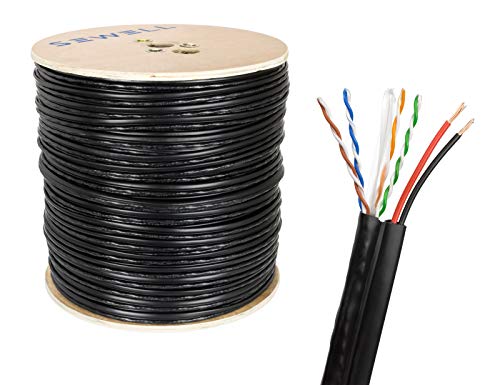 SolidRun by Sewell Cat5e +Power Siamese Cable, 4 Twisted Pairs + Power 1000 ft, cm, Black CCA