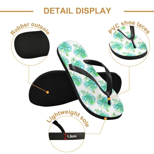 Sinestour Succulent Flowers White Flip Flops for Beach Thong Sandals Anti-slip Lightweight Beach Slippers for Summer Travel Swim3