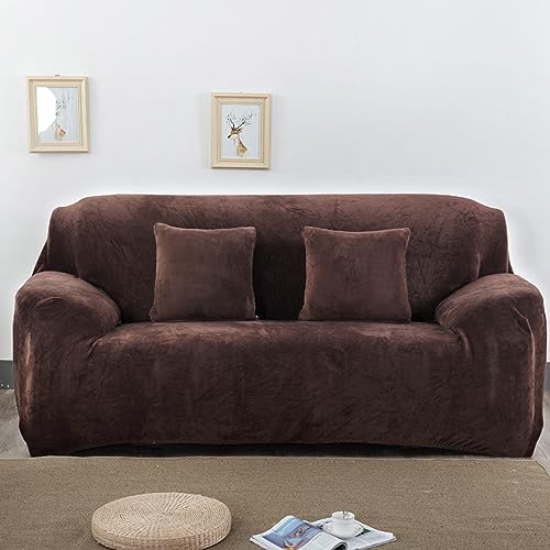 Housse de canapé extensible polyester protège-canapé 4 places café Cabilock