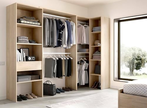 Dmora - Guardaroba Grande Arera, Struttura per Cabina Armadio angolare, Mobile Appendiabiti Aperto ad Angolo, 248x79h187 cm, Rovere