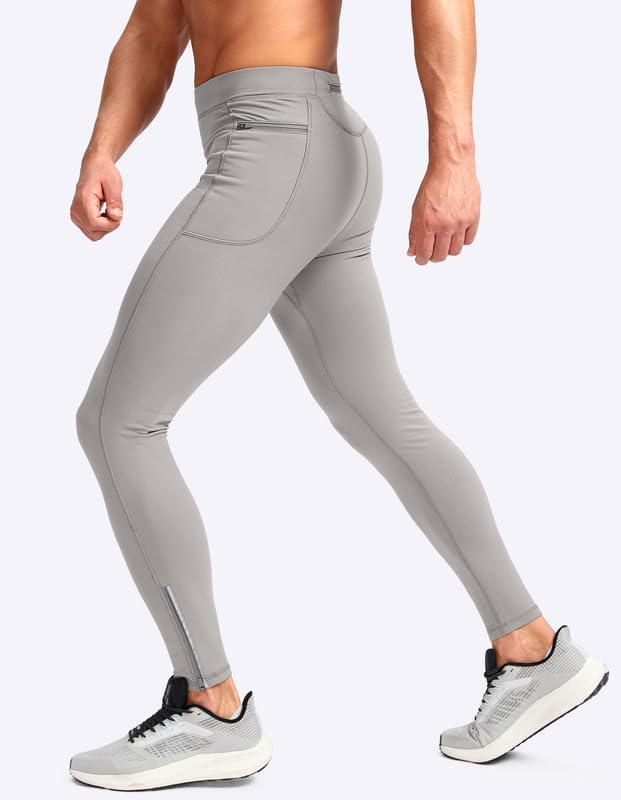 Pudolla Men's Thermal Running Tights with 3 Zipper Pockets Workout Compression Leggings Cycling Pants for Men Hiking Jogging - Image 2