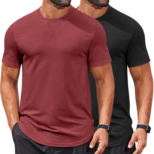 COOFANDY Mens T-Shirts Cotton Short Sleeve T Shirt Classic Crew Neck Tees Casual Curved Hem Shirt Summer Muscle Workout Shirts