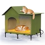 Heated Outdoor Cat House – Weatherproof Winter Shelter for Stray & Outdoor Cats, Insulated & Elevated Design for Porch, Yard, Barn or Garage, Easy Assembly Warm Cat Shelter