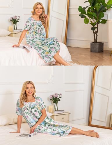 Image of Bloggerlove Nightgowns for Women Soft 100% Cotton House Dress Short /Long Sleeve Night Gowns Comfy Sleepwear S-3XL