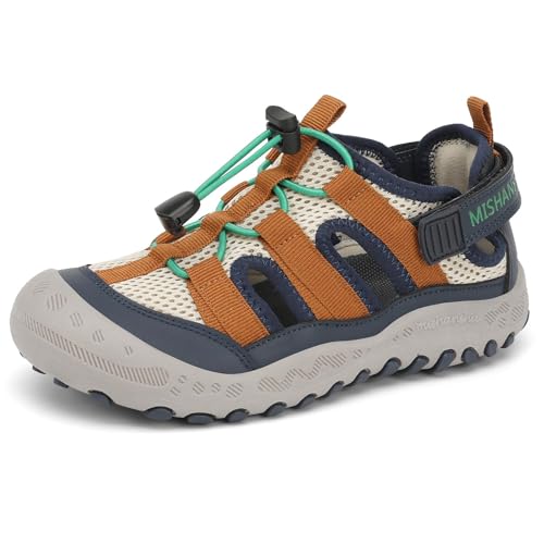 Mishansha Kids Outdoor Sport Sandals Closed Toe Adjustable Boys Girls Hiking Sandals Non-Slip Quick-Dry Water Sandal for Big Kid Size 3.5 Brown