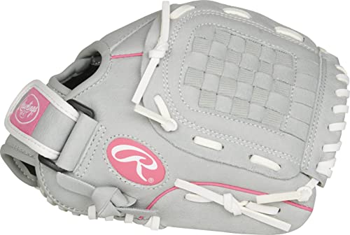 Image of RAWLINGS Sure Catch Series Fastpitch Softball Glove, Pink /Grey /White, Left Hand Throw, 10.5 inch