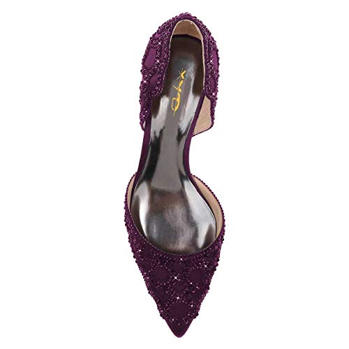 Image of XYD Women's Pumps, Elegant Pointed Toe, D'Orsay Kitten Low Heels, Rhinestone Studs, Slip-On Satin Shoes for Wedding