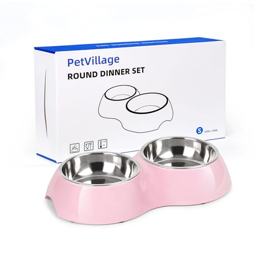 Stainless Steel Dog Bowls Set – Dual Non-Slip Pet Dishes with 2 Small (4oz*2) Bowls & Durable Resin Stand,Food & Water Feeder for Kittens– Pink