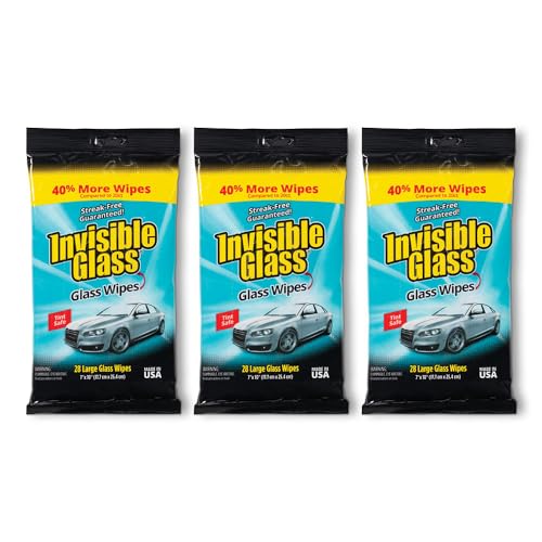 Image of Invisible Glass 90161-3PK Large Glass Cleaning Wipes for Streak-Free Windows, Mirrors, and Glass, Lint-Free, Ammonia-Free, Tint-Safe, for Home and Auto, Flat Pack, 28 Count (Pack of 3)