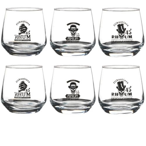 Générique 6 Verres à Rhum – Design Pirate & Vintage – Verres 28 cl pour Punch, Ti Punch et Rhum Arrangé (6 Verres à Rhum)