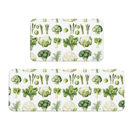 GVYGVY Antifatigue Kitchen Mats for Floor 2 Piece - Cute Vegetables 1 Print Kitchen Rugs Washable, Non Slip Runner Rug Standing Mat for Office/Bathroom/Laundry/Home Decor and Accessories