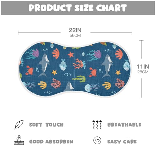 2 Pack Muslin Burp Cloths Sea Animal Navy Blue Cotton Baby Burp Cloths Ultra Soft Burping Cloth Absorbent Spit Up Rags for Newborn Boys Girls, Large 22" x 11"2