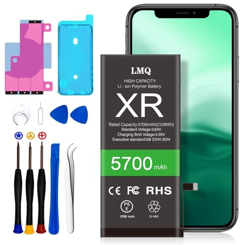 LMQ 5700mAh Super Capacity Battery Compatible with iPhone XR 0 Cycle Li-Polymer Replacement Battery for iPhone XR Model A1984 A2105 A2106 A2108 with Repair Tool Kit+Adhesive