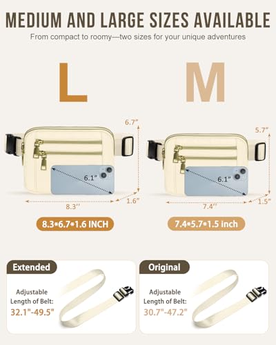 Image of Fanny Packs for Women 4 Zip Pocket Crossbody Belt Bag Waist Bags | Waterproof, Fashion Waist Pack, Crossbody Bags for Women, with Adjustable Strap, for Workout,Running,Traveling(Ivory,L)