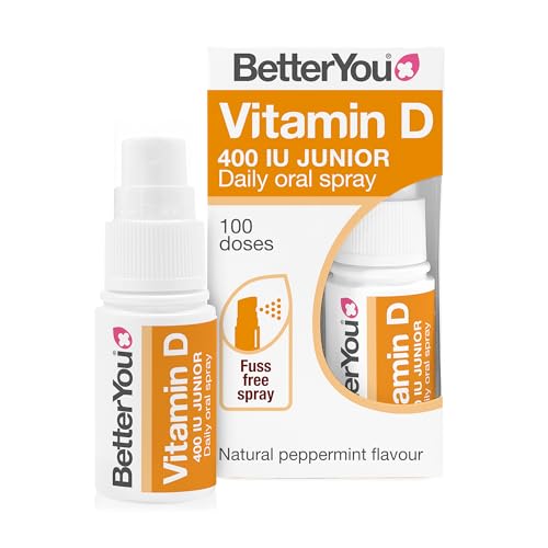 BetterYou Vitamin D Spray for Kids Vitamin D 400 IU Junior Oral Spray Fast Acting Vitamin D3 Supplement for Children 3-Month Supply Natural Peppermint Flavour Made in the UK