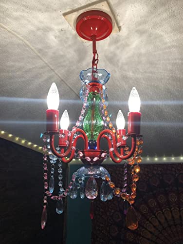 Image of The Original Gypsy 4-Light Flush Mount Crystal Chandelier, Multicolor
