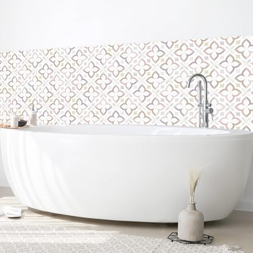 micasia Wandverkleidung Bad selbstklebend wasserfest Muster fugenlos Wandpaneel - made in Germany - Ornament Hartfolie matt beige Badrückwand Fliesenoptik Abstrakt statt Fliesen 1301-P (150x50cm)