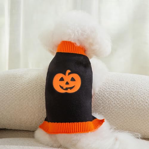 Hundepullover Halloween Kostüm Hund Kürbis Hunde Pullover Warme Halloween Hundepullover für Kleine Mittelgroße Grosse Hunde Party Geschenk für Haustier Puppy und Katzen Schwarz XXL