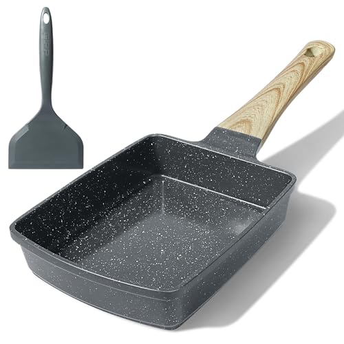 GiPP Tamagoyaki Pfanne Induktion 18x13cm Japanische Omelettpfanne Granit-Antihaftbeschichtung PFOS/PFOA-frei Camping Pfanne Vielseitige Kleine Pfanne für Gebratenes FrühstückGrau Tamagoyaki