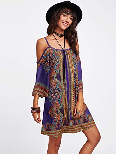 Image of Milumia Women's Vintage Print Kimono Sleeve Geometric Tunic Boho Dress