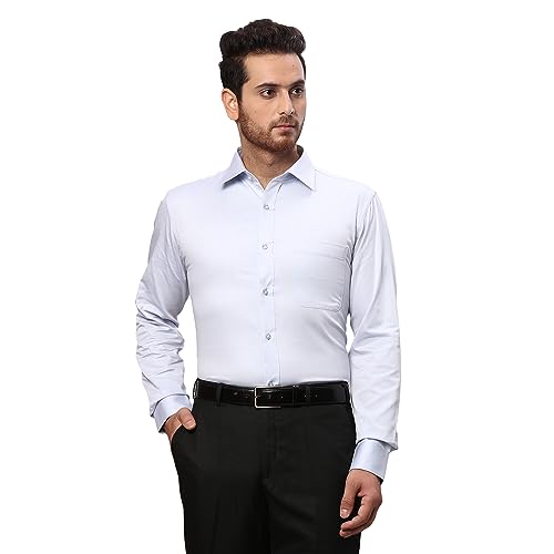 Image of Raymond Men Slim Fit Dobby Pattern Pure Cotton Semicutaway Collar Full Sleeve Formal Shirt