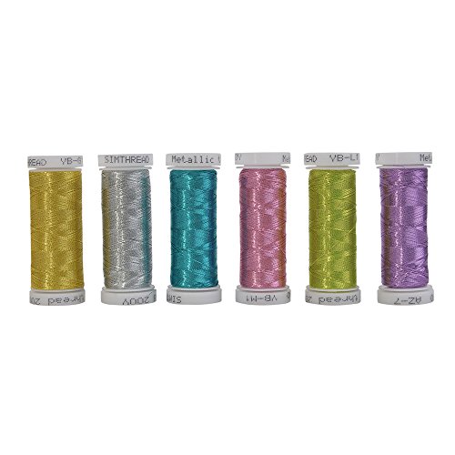 Simthreads 6 Assorted Colors Metallic Machine/Hand Embroidery Thread 200 Yards