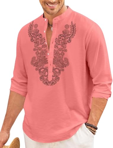 Image of FINIVO FASHION Men's Cotton Blend Short Kurta with Full Sleeves and Ethnic Neck Design | Casual Crinkle Texture Kurta with Mandarin Collar
