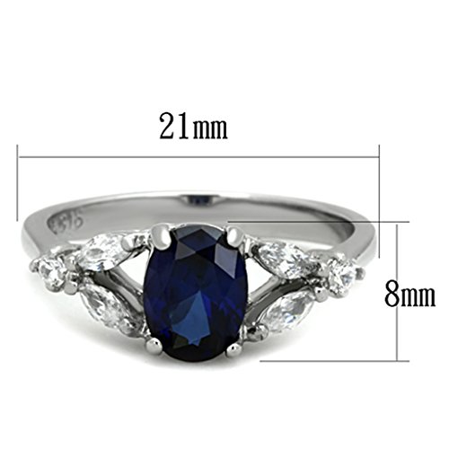 Marimor Jewelry 1.67 Carat Oval Cut Blue Montana Cubic Zirconia Stainless Steel Engagement Ring Women's Size 5-102
