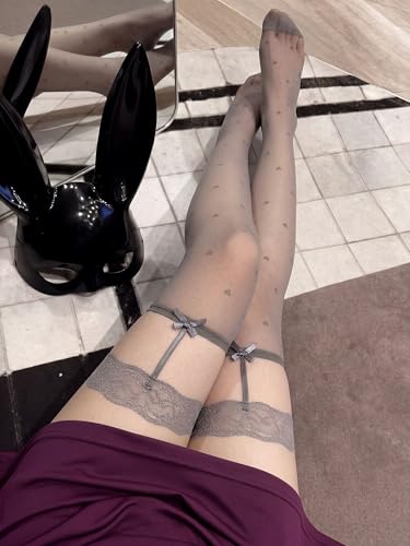 Image of Fourluoo 4 Pairs Fishnet Thigh High Stocking for Women Silicone Lace Top Sheer Silky over Knee High Stocking with Bows