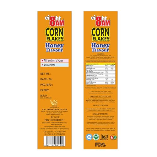 Image of 8AM Corn Flakes Honey 300 Gram (Pack Of 3), Golden Corns & Honey, No Cholesterol, Trans Fat, Artificial Additives, Iron & Calcium, Crunchy & Nutritious Whole Grain Breakfast Cereal