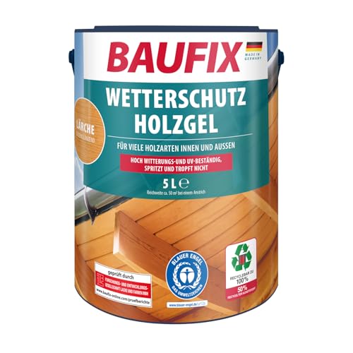 BAUFIX Wetterschutz-Holzgel lärche, seidenglänzend, 5 Liter, Holzlasur, tropfgehemmte Holzlasur, für alle Holzarten, witterungsbeständig