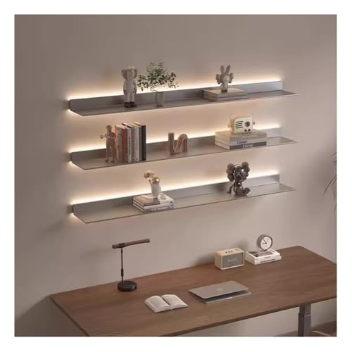 Étagère flottante à plusieurs niveaux en métal noble et système lumineux LED