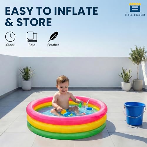 Image of Btag Premium Inflatable Family Swimming Pool for Kids & Adults | Extra-Large 34x10 inch 3 Feet 3-Layer Striped Bath Tub Without Pump for Home & Outdoor Use (HOME005)