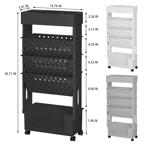 Image of BYFU 5-Tier Movable Bookshelf Cart, Rolling File Paper Storage Organizer Mobile Bookcase with Wheels for Home Office Study Classroom, Black