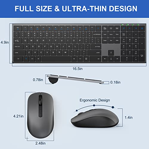 Wireless Keyboard And Mouse, Slim Keyboard With Silent Key And Number Pad, Long Battery Life, 2.4G Full Size Usb Cordless Mouse Keyboard Combo For Windows, Pc, Laptop (Grey) #TOP7