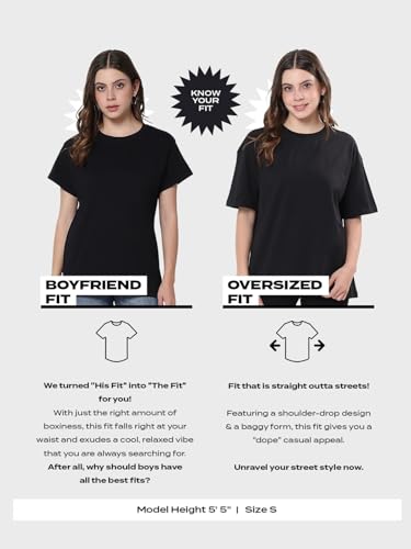 Image of Bewakoof Women's Cotton Oversized Fit Half Sleeve Round Neck T-Shirt | Casual wear | Streetwear | Oversized Tshirt for Woman Cotton| Baggy